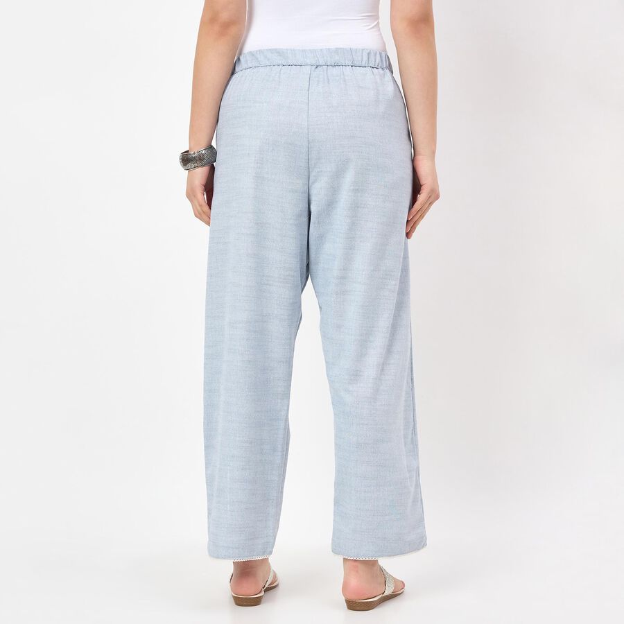 Women's Blue Wide-Leg Solid Palazzos, मध्यम नीला, large