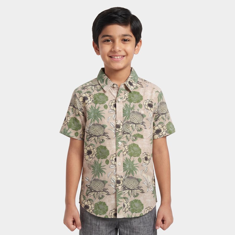 Boys Light Pink Cotton Short Sleeves Collar Shirt, Light Pink, large