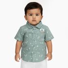 Infants Light Sage Green Cotton Half Sleeve Classic Casual Shirt, हल्का हरा, small image number null