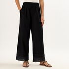 Women's Jet Black Regular Fit Lace Hem Palazzos, Black, small image number null