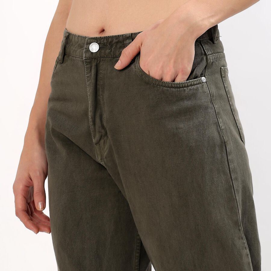 Women's Muted Olive Green Wide Leg Casual Jeans, Olive, large image number null