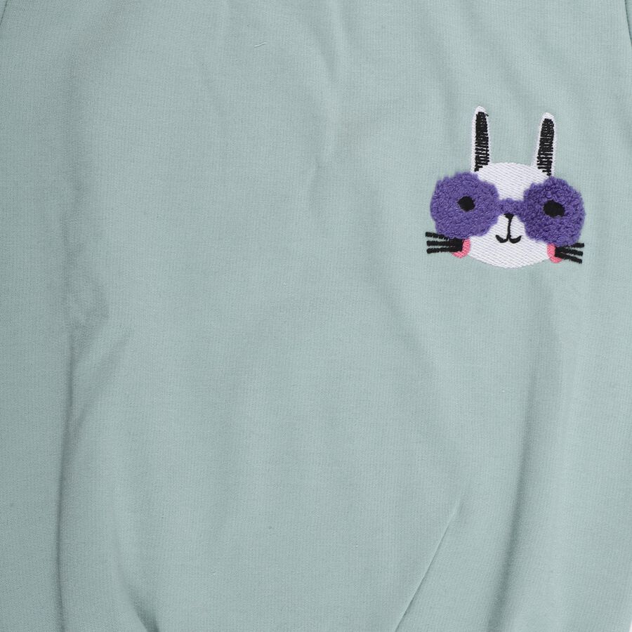 Girls Muted Sage Green Round Neck Casual Hipster Set, Light Green, large image number null