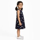 Girls' Navy Blue Printed Sleeveless A-Line Frock, Navy Blue, small image number null