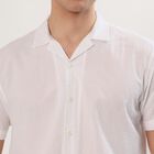 Men's White Cotton Half Sleeve Spread Collar Casual Shirt, White, small image number null