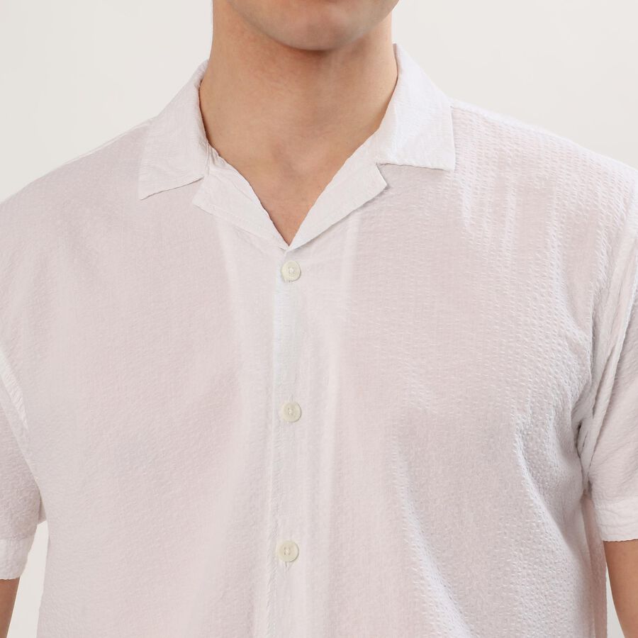 Men's White Cotton Half Sleeve Spread Collar Casual Shirt, White, large image number null