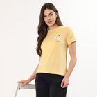 Women's Bright Yellow Round Neck Casual T-Shirt, पीला, small