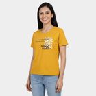Women's Mustard Yellow Round Neck Ribbed T-Shirt, Mustard, small