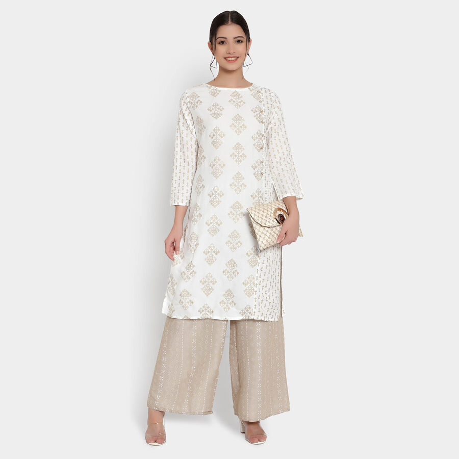 Printed 3/4Th Sleeves Kurta, Off White, large image number null