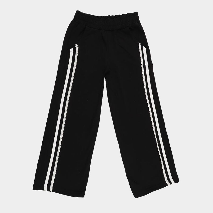 Girls' Jet Black Wide-Leg Pom-Pom Detail Winter Pyjama, काला, large image number null