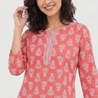 Women's Pink Notch Neck Floral Printed Kurti, Pink, small