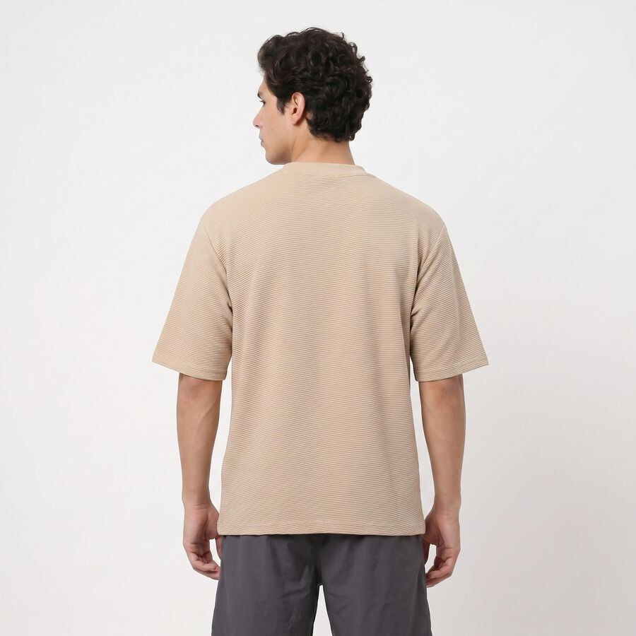 Men Beige Crew Neck Regular Drifit T-Shirt, Beige, large
