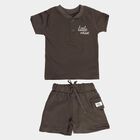 Infants' Charcoal 100% Cotton Henley Neck Printed Baba Suit, चारकोल, small