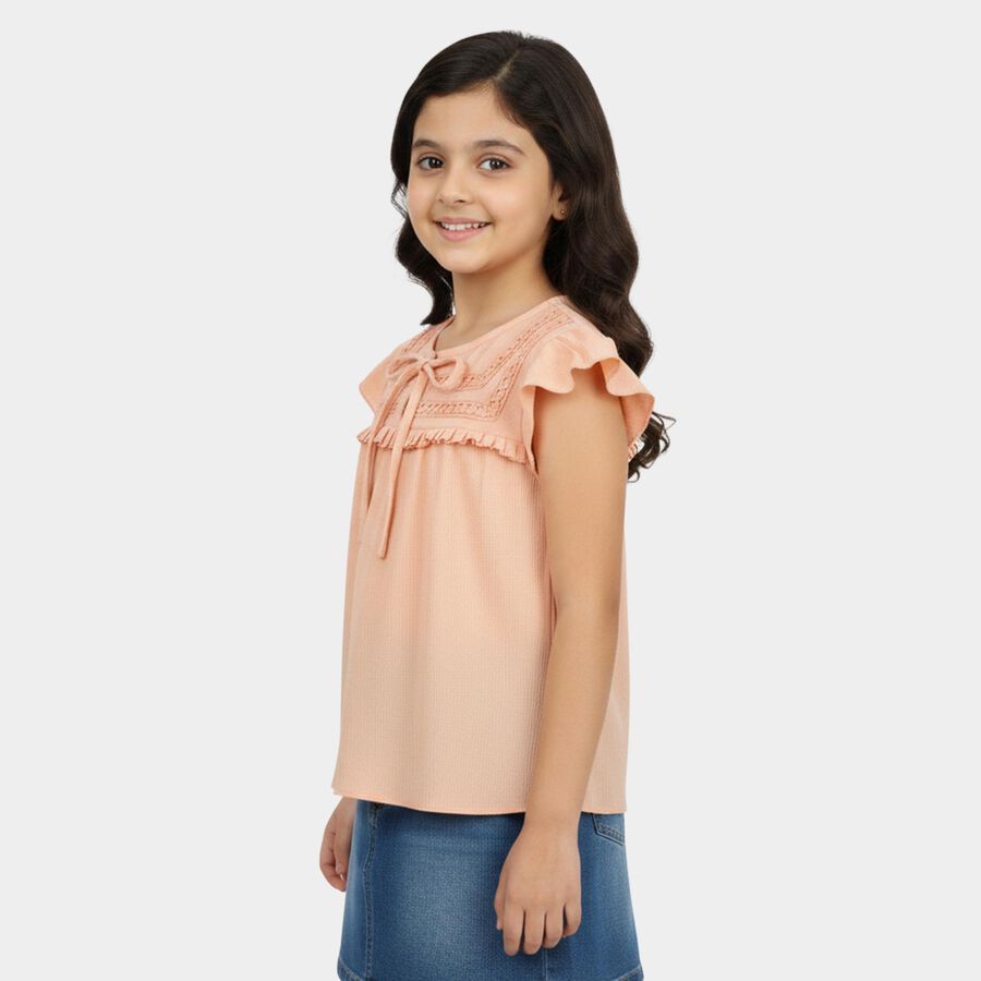 Girls Pink Round Neck Regular T-Shirt, गुलाबी, large
