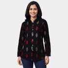 Women's Black Cotton Notch Neck Printed Kurti, काला, small