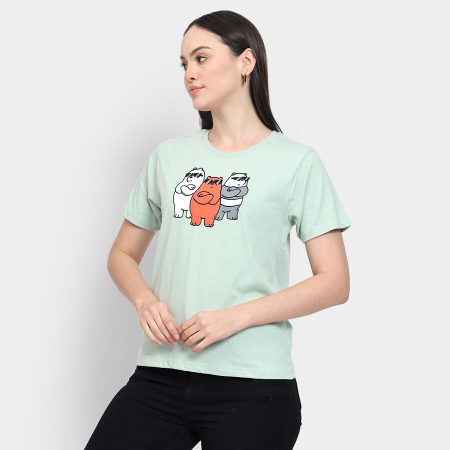 Ladies' 100% Cotton Round Neck T-Shirt , हल्का हरा, large