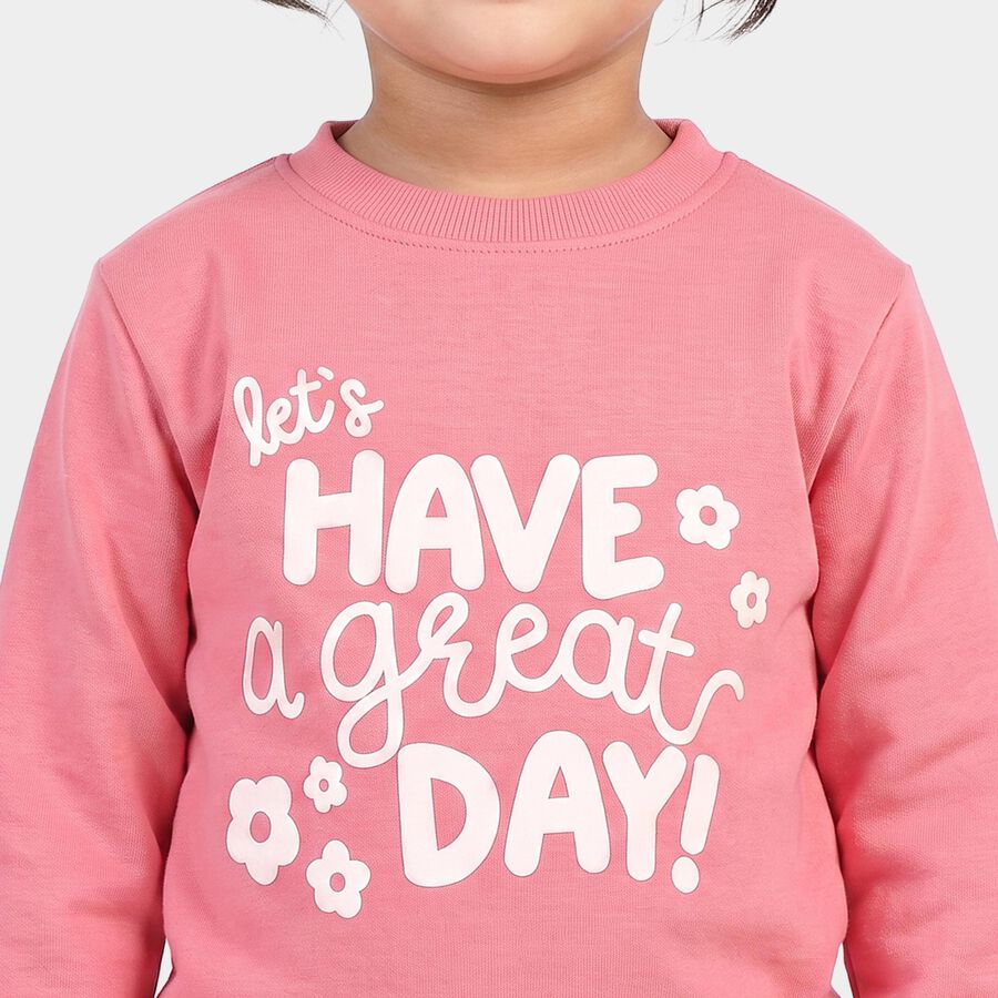 Girls Pink Crew Neck Graphic Print Sweatshirt, Pink, large