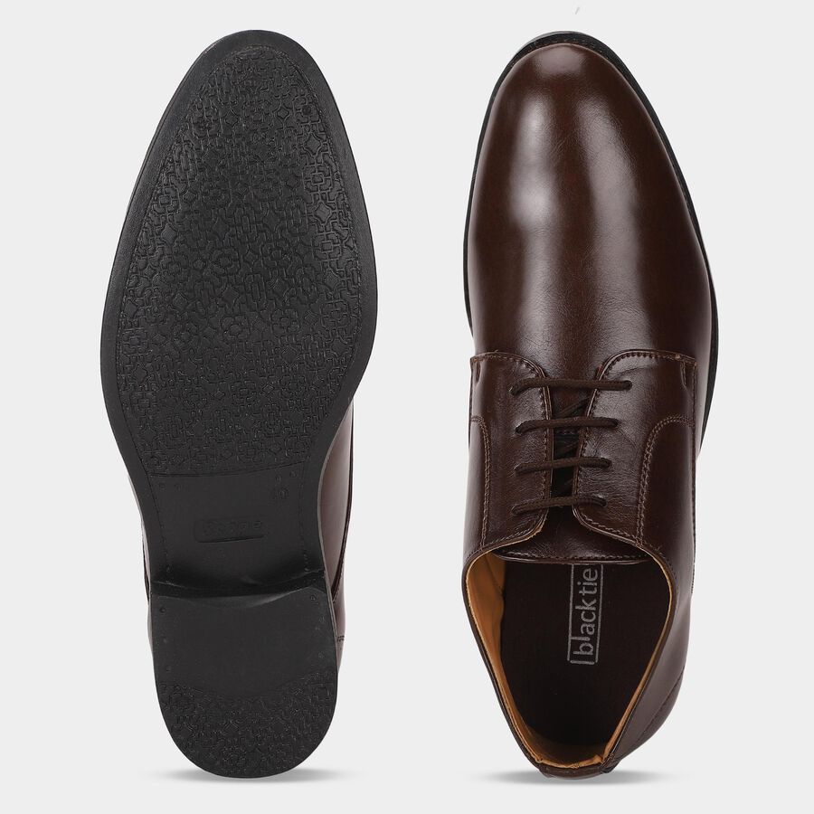 Men's Brown Lace-Up Derby Formal Shoes, Brown, large