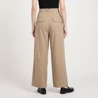 Women's Beige Wide Leg Pleated Trousers, Beige, small