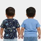 Infants' Blue Cotton Round Neck Printed T-Shirt, Mid Blue, small