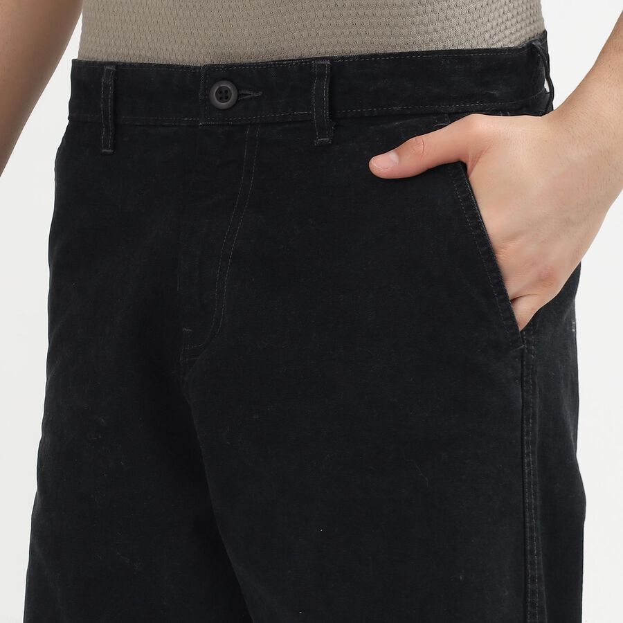 Men's 100% Cotton Slim Fit Casual Trousers, काला, large