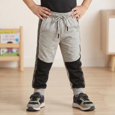 Boys' Grey Cotton Blend Colorblocked Jogger Pyjama
