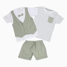 Infants' Light Green Cotton Round Neck Checkered Baba Suit, Light Green, small