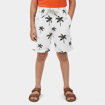 Boys' Off White Cotton Blend Regular Fit Bermuda Shorts