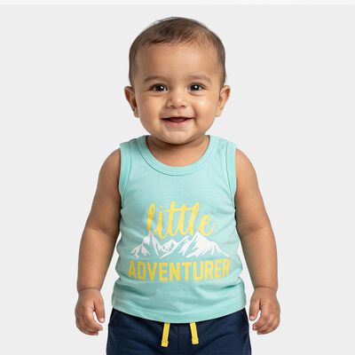 Infants Mint Green Cotton Round Neck Casual Vest