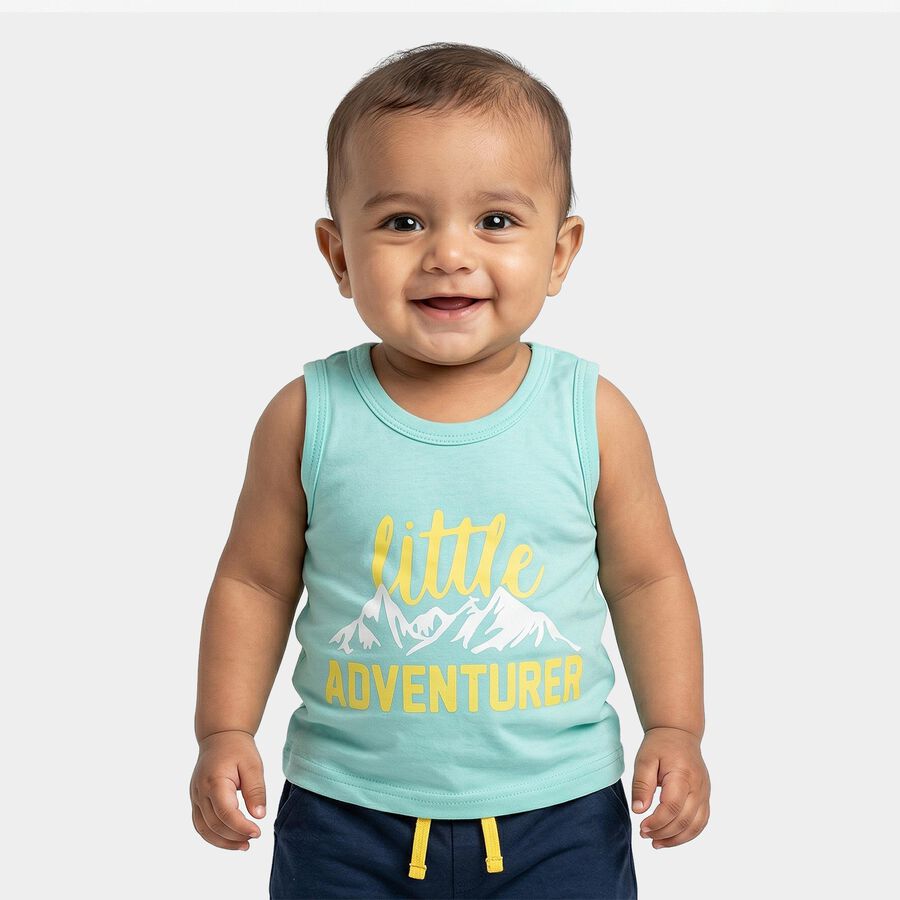 Infants Mint Green Cotton Round Neck Casual Vest, Light Green, large
