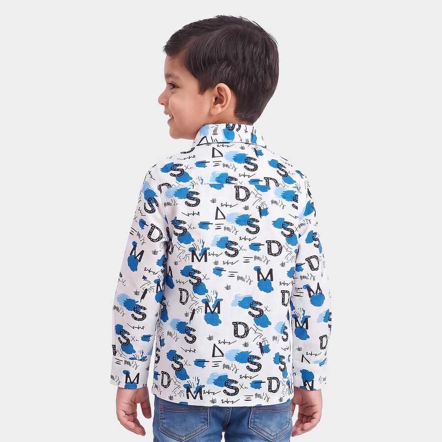 Boys' White Cotton Spread Collar Casual Shirt, सफ़ेद, large