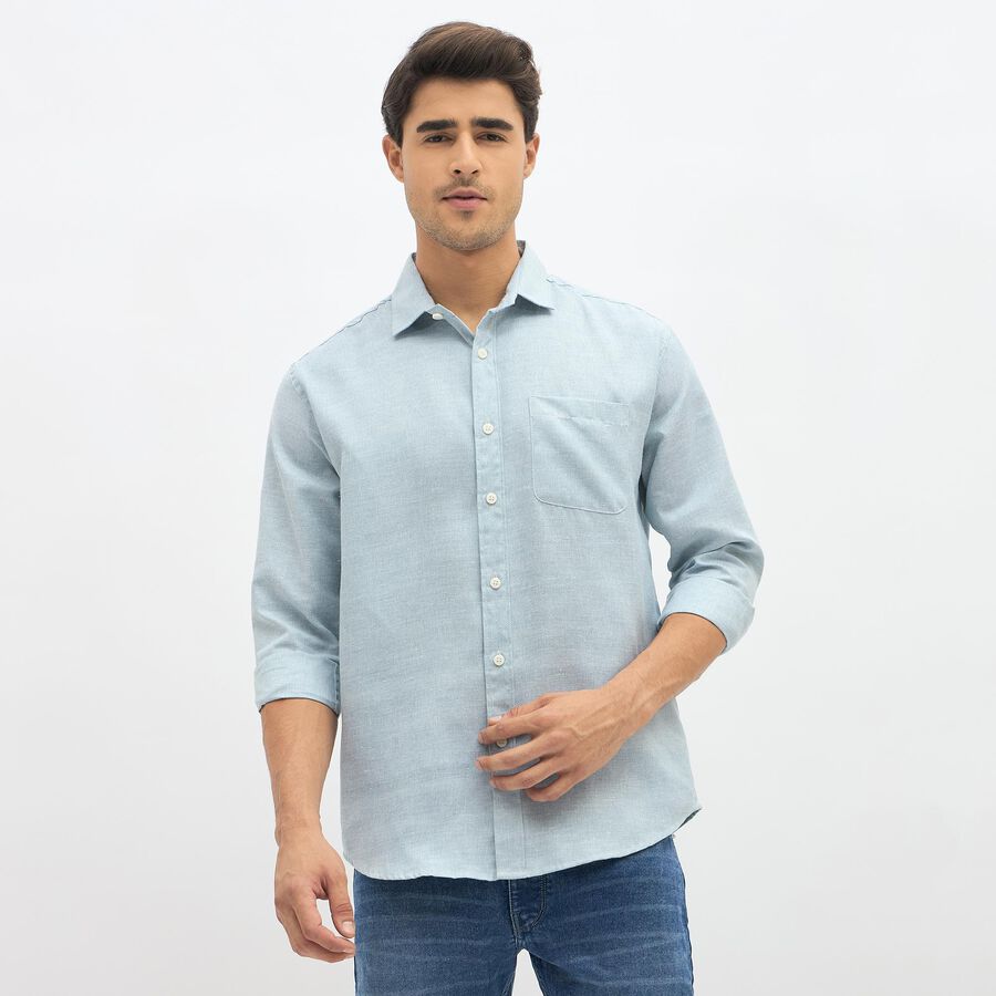 Men's Light Powder Blue Slim Fit Classic Casual Shirt, Aqua, large image number null