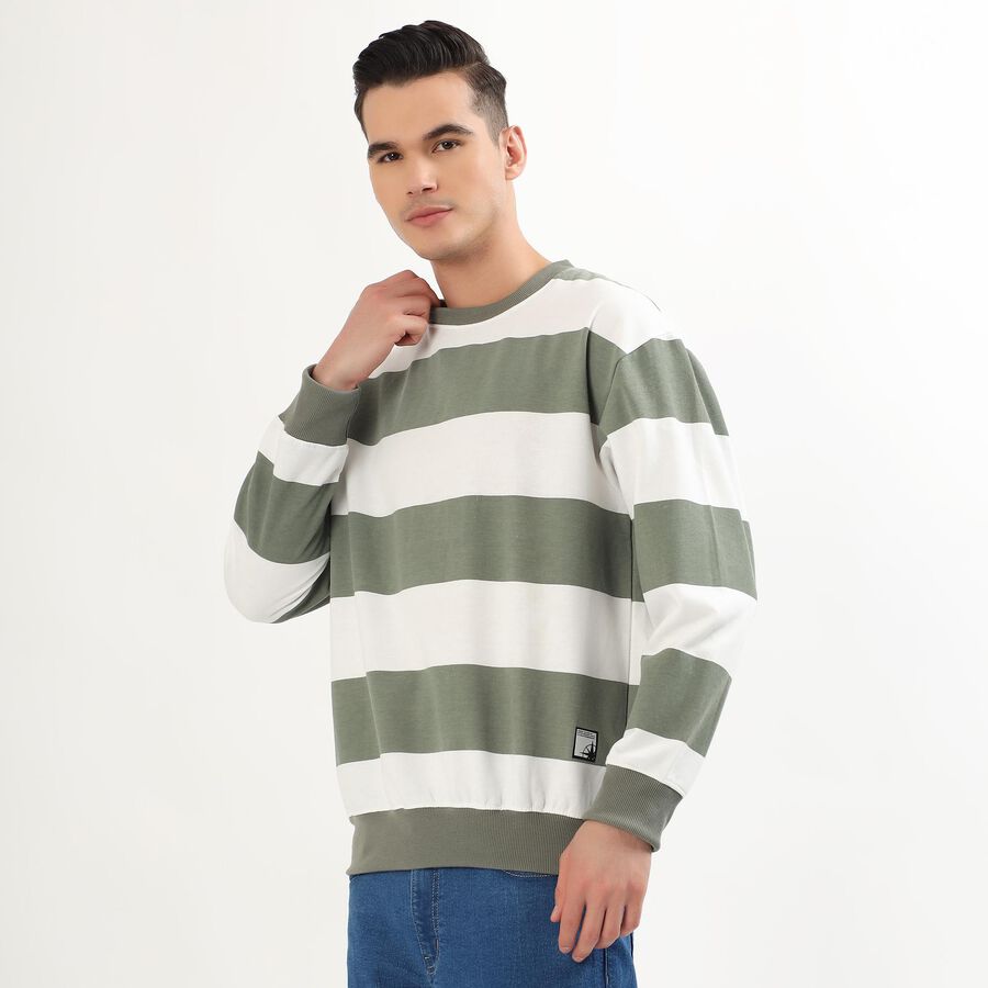 Men's Muted Olive Green Crew Neck Casual Sweatshirt, ओलिव, large image number null