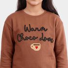 Girls' Brown Crew Neck Graphic Print Sweatshirt, भूरा, small
