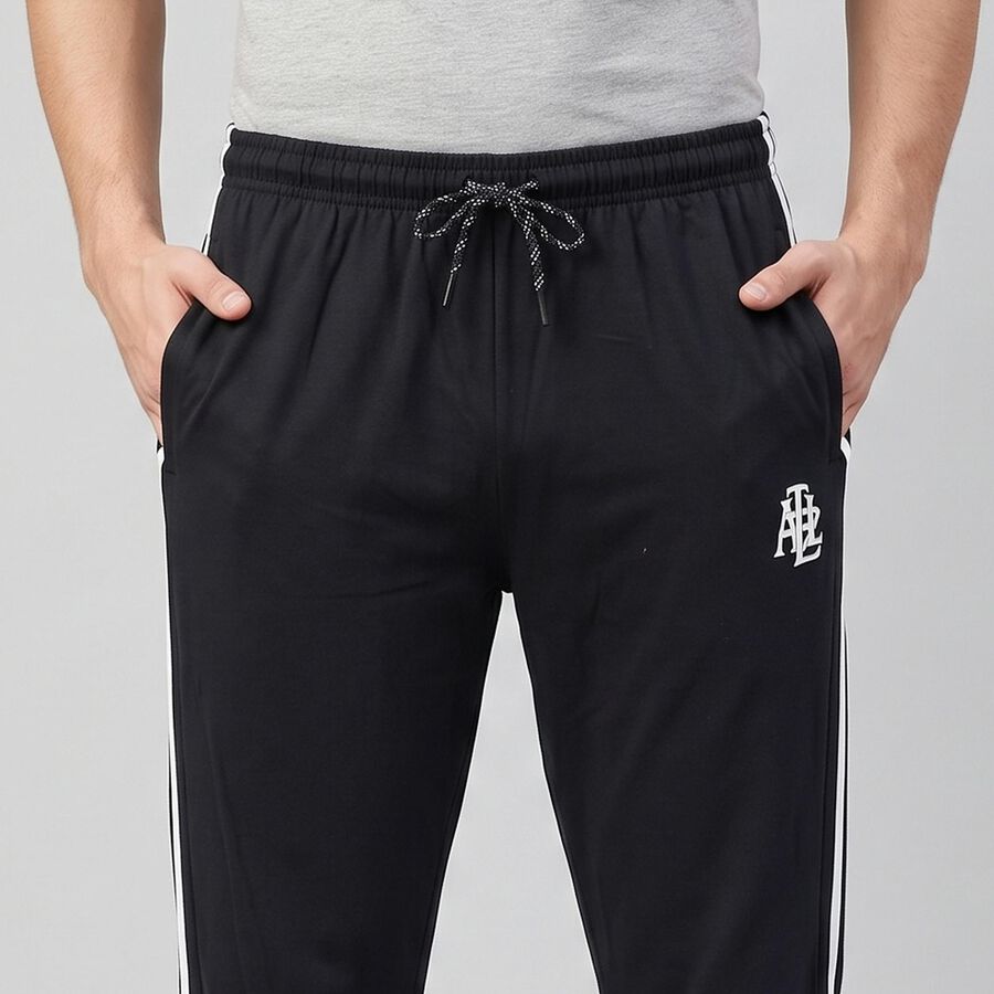 Men's Navy Blue Regular Fit Side-Striped Track Pants, Navy Blue, large