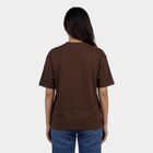 Women's Brown Cotton Round Neck Casual T-Shirt, Brown, small