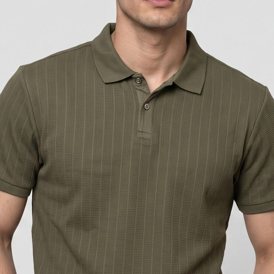 Men Olive Green Polo Neck Polo T-Shirt, Olive, large