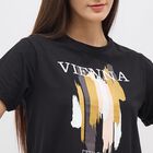 Women's Jet Black Round Neck Casual Graphic T-Shirt, Black, small image number null