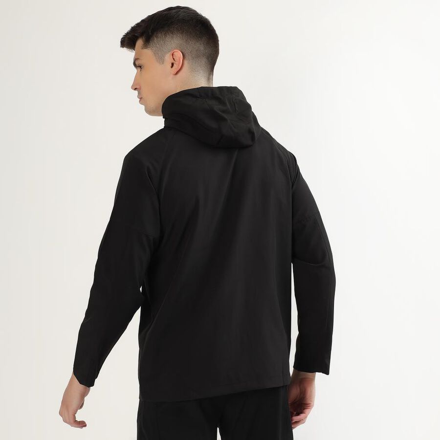 Men's Jet Black Hooded Athleisure Jacket, Black, large image number null