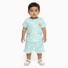 Infants' Light Aqua Cotton Round Neck Casual Shorts Set, Aqua, small