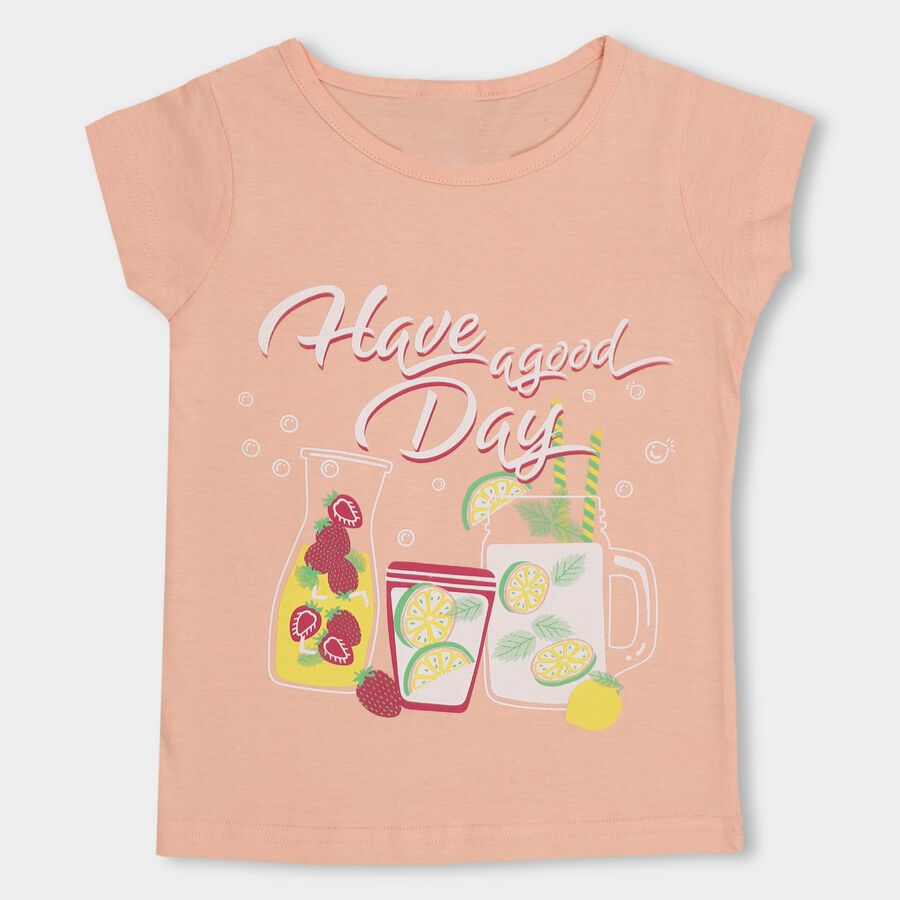 Girls' 100% Cotton T-Shirt , पीच, large image number null