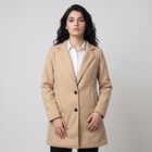 Women's Beige Lapel Collar Blazer Jacket, गहरा पीला, small
