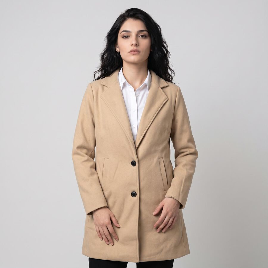 Women's Beige Lapel Collar Blazer Jacket, गहरा पीला, large