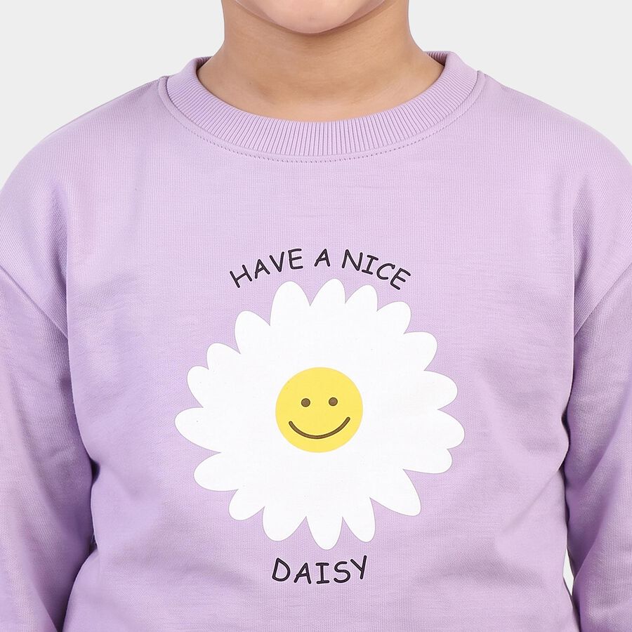 Girls' Lavender Crew Neck Pullover Sweatshirt, Lilac, large