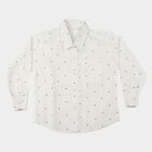 Boys White Geometric Spread Collar Regular Fit Shirt, White, small