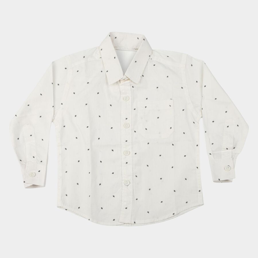 Boys White Geometric Spread Collar Regular Fit Shirt, White, large