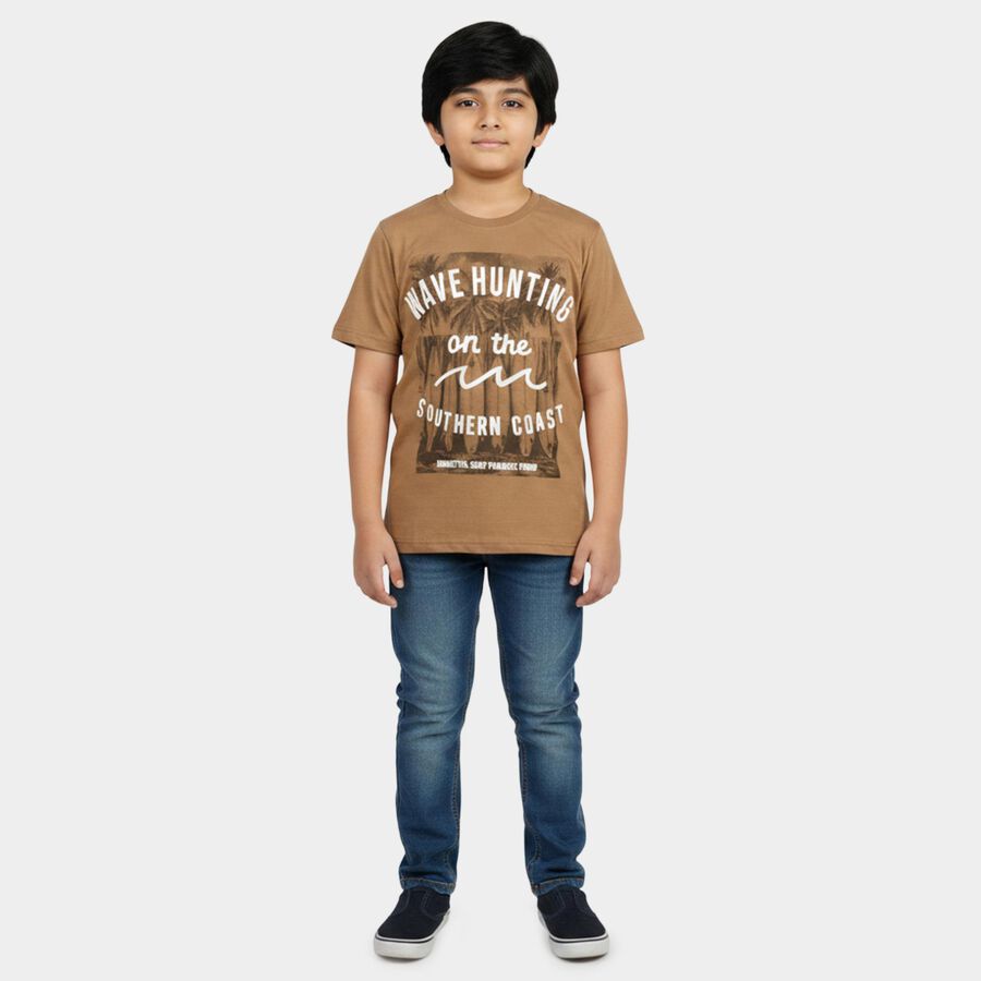 Boys Brown Round Neck Casual Boys T-Shirt, भूरा, large