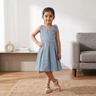 Girls' Light Blue Fit and Flare One Shoulder Embellished Frock, हल्का नीला, small