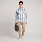 Men's Blue Cotton Long Sleeve Spread Collar Shirt, Mid Blue, small