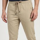 Men's Beige Slim Fit Drawstring Casual Trousers, Beige, small