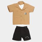 Infants' Beige 100% Cotton Collar Graphic Print Baba Suit, Beige, small